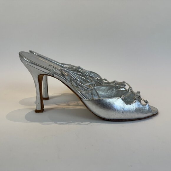 Manolo Blahnik Silver Strappy Sandals, Size 39.5 EU - Picture 4 of 16